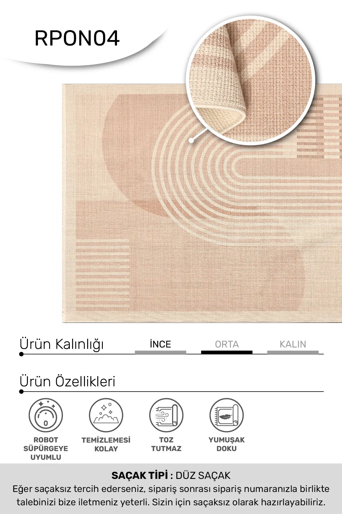ONYX -Vizon / Krem -Oturma Odası,Salon- Robot Süpürgeye Uyumlu -Kolay Temizlenebilir