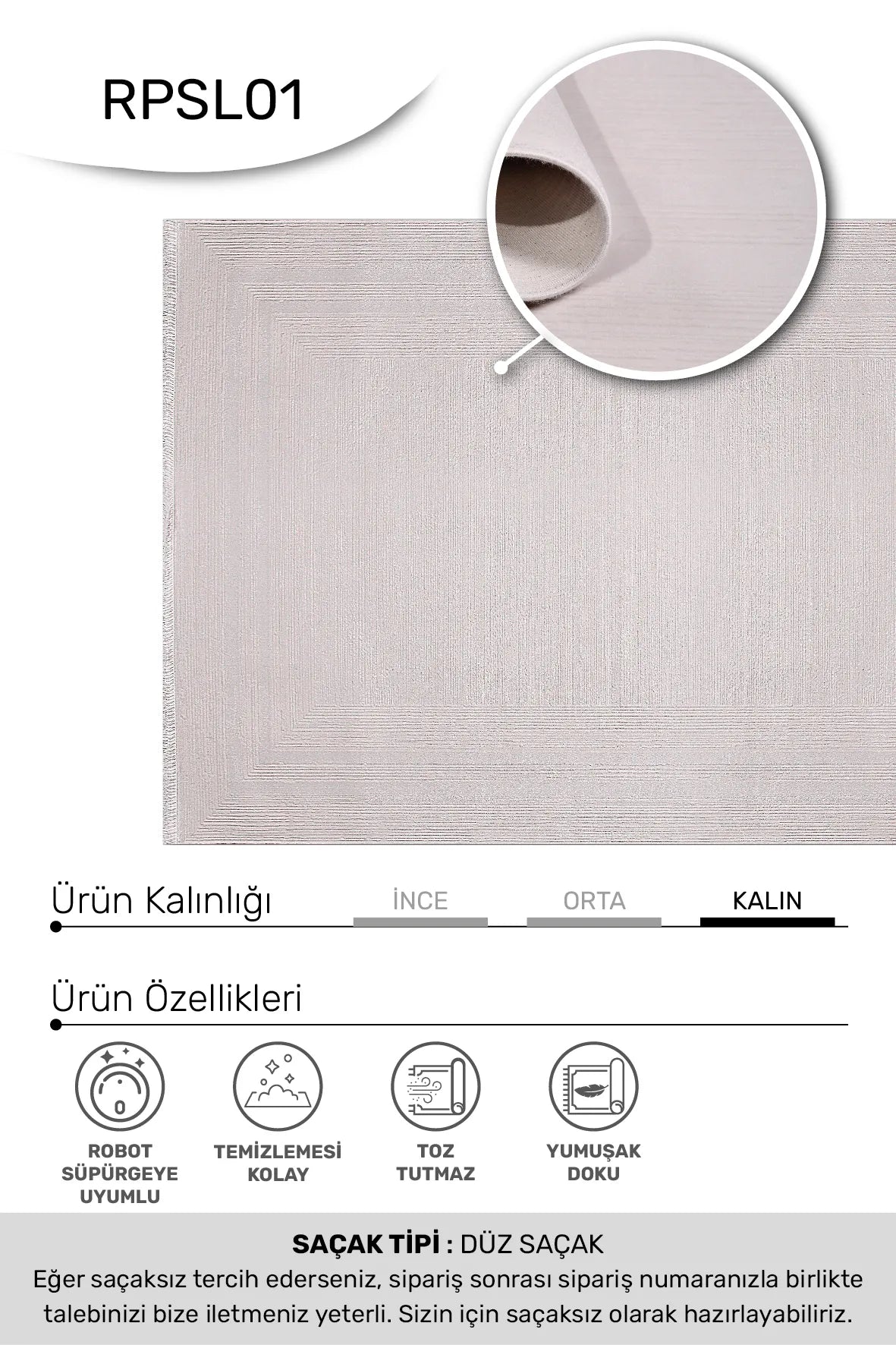 LİSA -Ekru -Oturma Odası,Salon- Robot Süpürgeye Uyumlu -Kolay Temizlenebilir