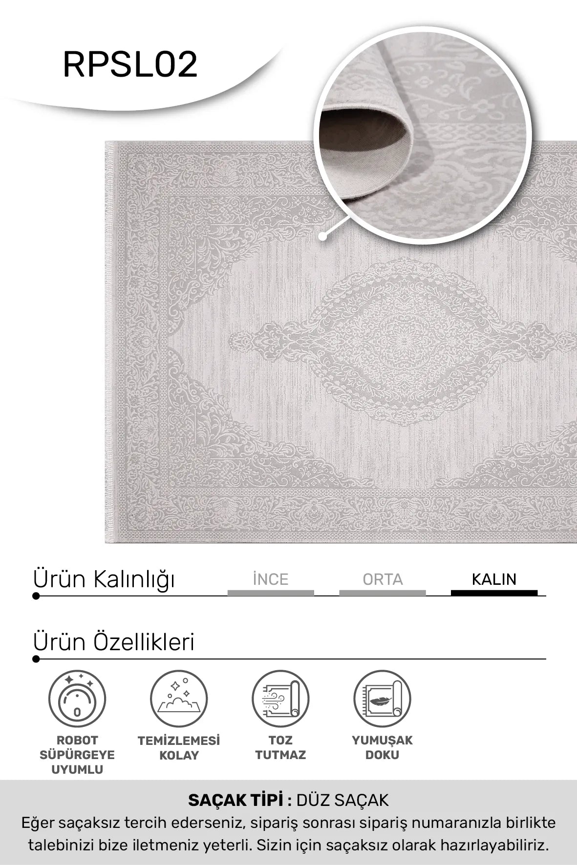 LİSA -Ekru / Gri-Oturma Odası,Salon- Robot Süpürgeye Uyumlu -Kolay Temizlenebilir
