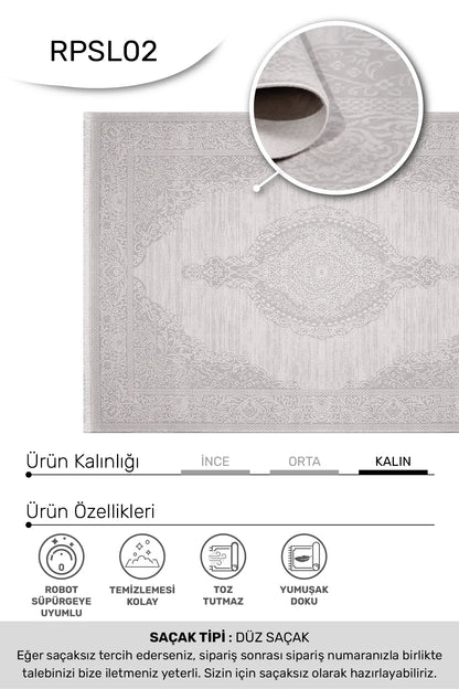 LİSA -Ekru / Gri-Oturma Odası,Salon- Robot Süpürgeye Uyumlu -Kolay Temizlenebilir