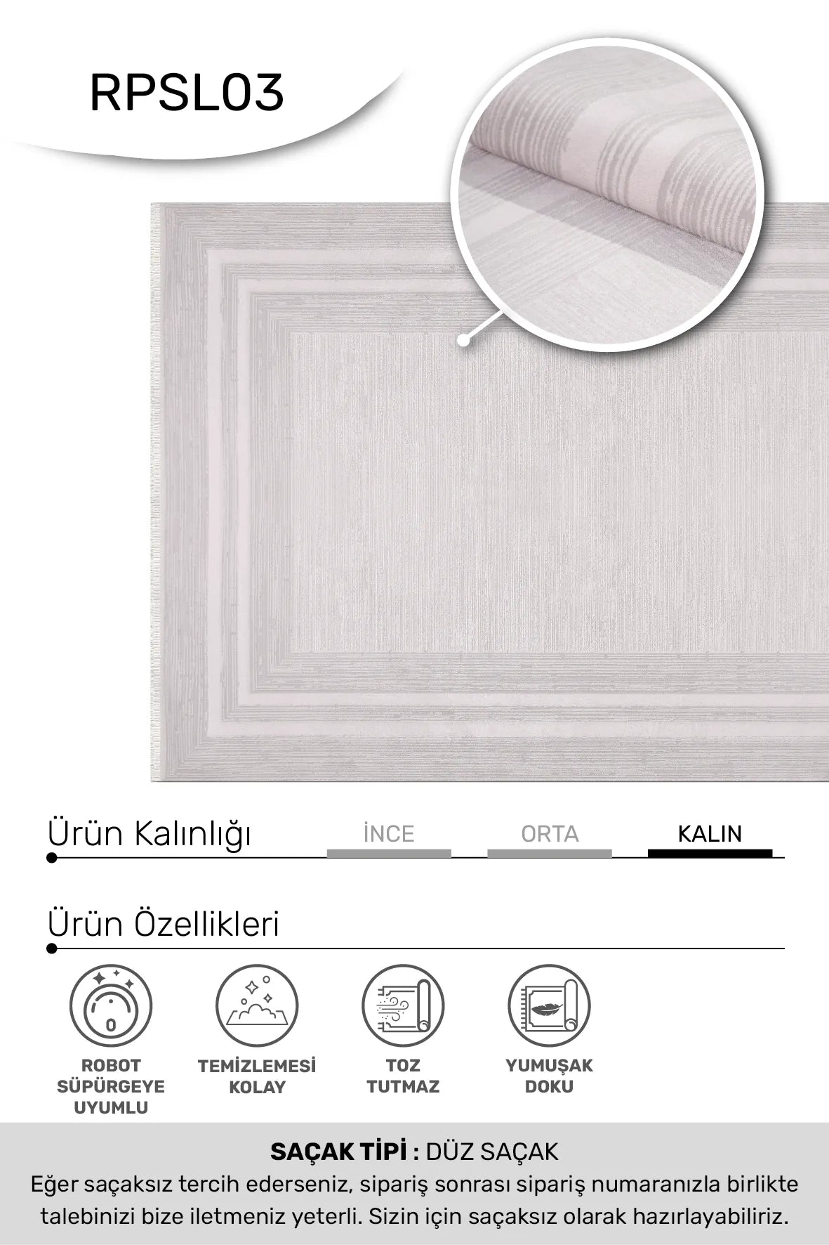 LİSA -Ekru / Bej -Oturma Odası,Salon- Robot Süpürgeye Uyumlu -Kolay Temizlenebilir